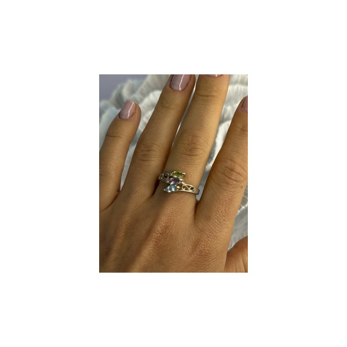 925 Sterling Silver Peridot, Amethyst & Topaz Ring Size 8