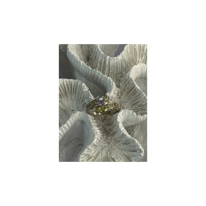 925 Sterling Silver Peridot, Amethyst & Topaz Ring Size 8