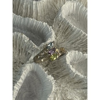 925 Sterling Silver Peridot, Amethyst & Topaz Ring Size 8