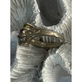 925 Sterling Silver Peridot, Amethyst & Topaz Ring Size 8