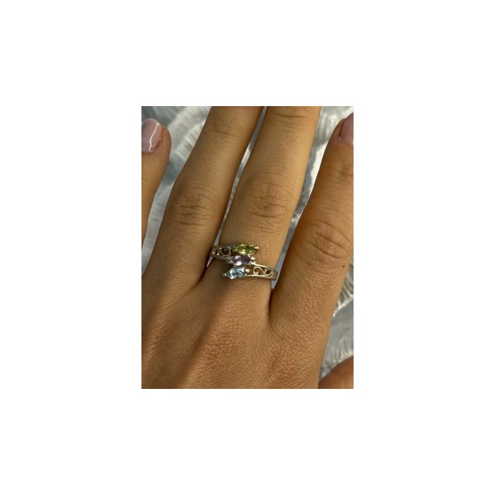 925 Sterling Silver Peridot, Amethyst & Topaz Ring Size 8