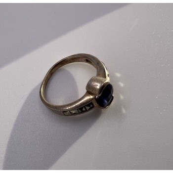 925 Sterling Silver Sapphire & Marcasite Ring Size 6.5