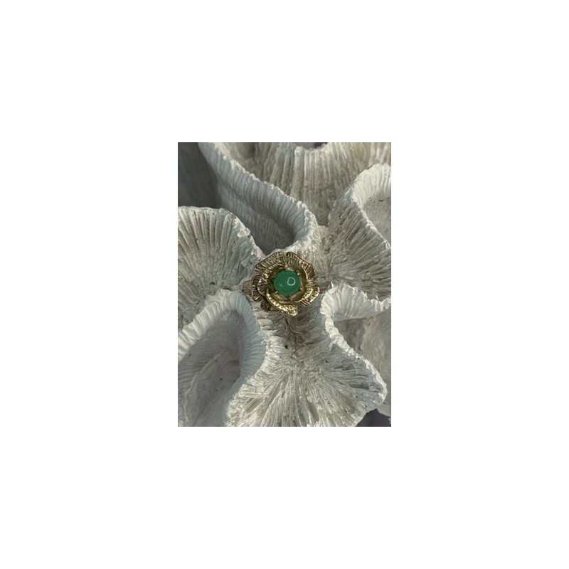 925 Sterling Silver Nephrite Flower Ring Size 6.5