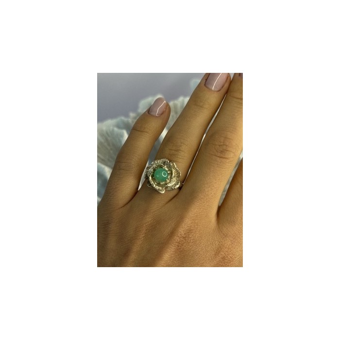 925 Sterling Silver Nephrite Flower Ring Size 6.5