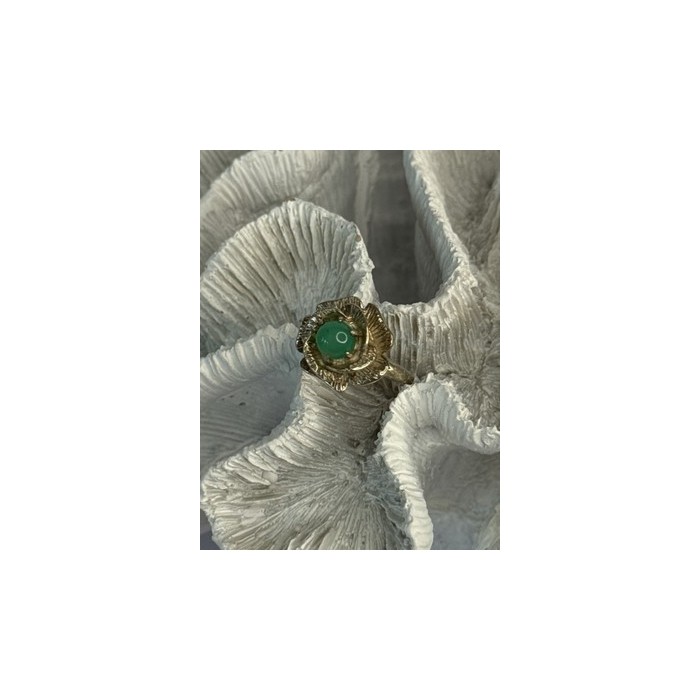 925 Sterling Silver Nephrite Flower Ring Size 6.5