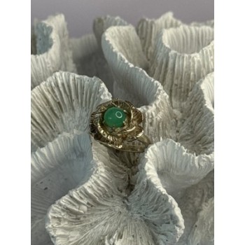 925 Sterling Silver Nephrite Flower Ring Size 6.5