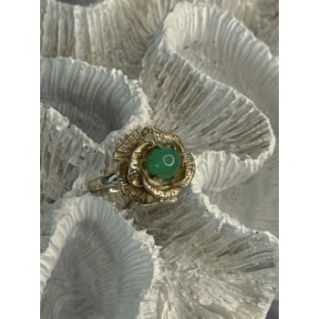 925 Sterling Silver Nephrite Flower Ring Size 6.5