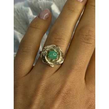 925 Sterling Silver Nephrite Flower Ring Size 6.5