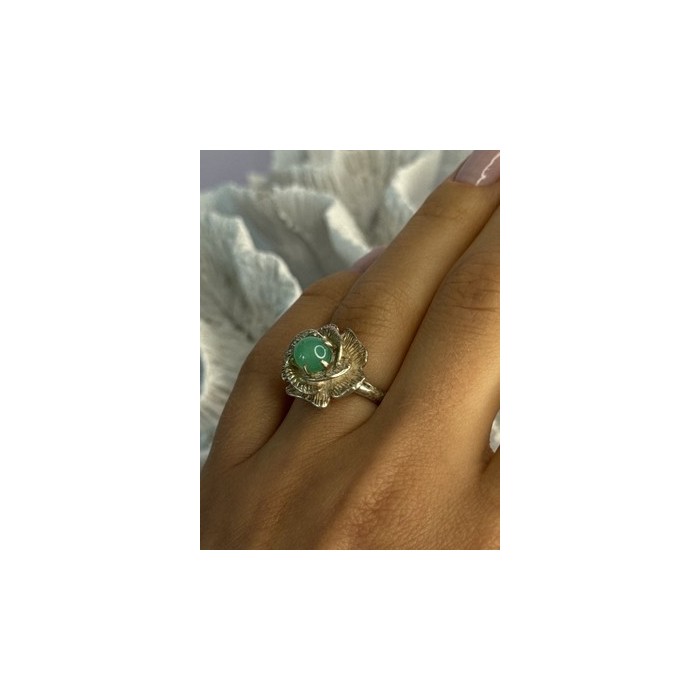 925 Sterling Silver Nephrite Flower Ring Size 6.5