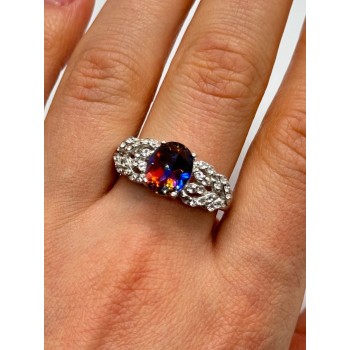 925 Sterling Silver Mystic Topaz & Goshenite Ring Size 9