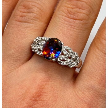 925 Sterling Silver Mystic Topaz & Goshenite Ring Size 9