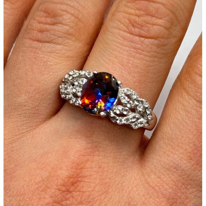 925 Sterling Silver Mystic Topaz & Goshenite Ring Size 9