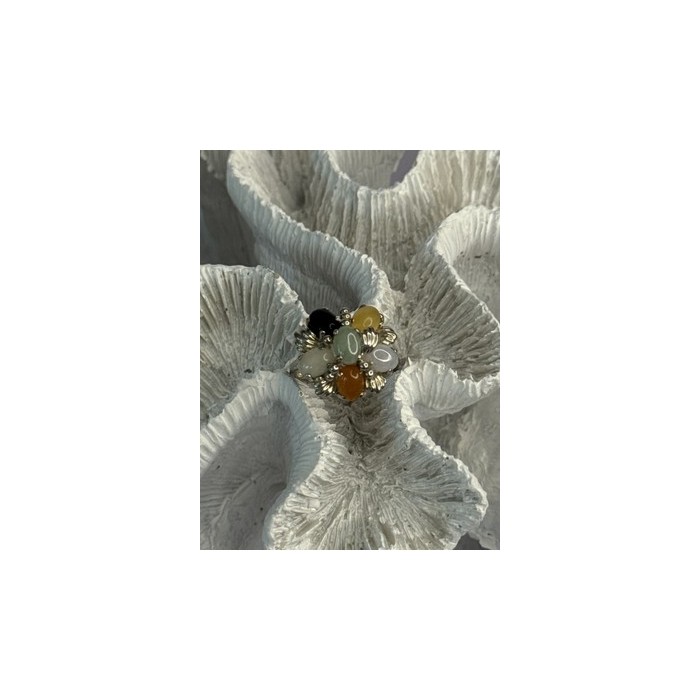 925 Sterling Silver 6 Colors Of Jade Flower Ring Size 8, 9
