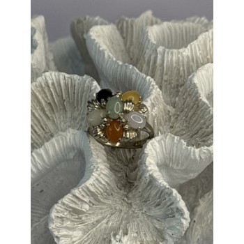 925 Sterling Silver 6 Colors Of Jade Flower Ring Size 8, 9
