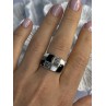 925 Sterling Silver Onyx Abalone Marcasite Ring Size 8