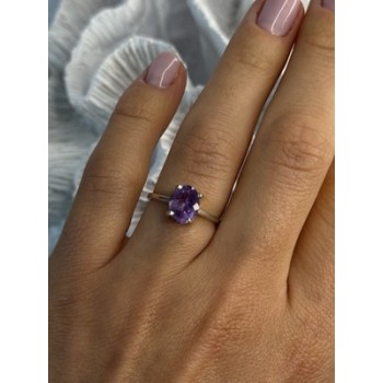 925 Sterling Silver Amethyst Ring Size 6.5