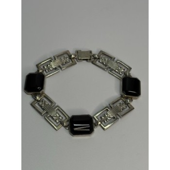 Vintage 925 Sterling Silver Onyx Bracelet Length 7 Inch