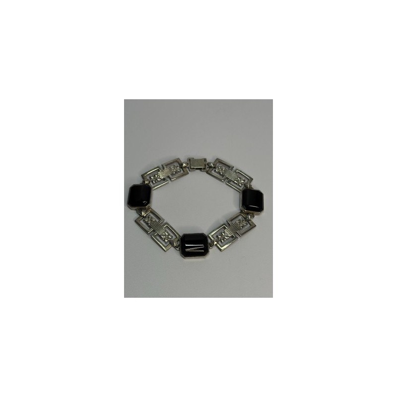 Vintage 925 Sterling Silver Onyx Bracelet Length 7 Inch