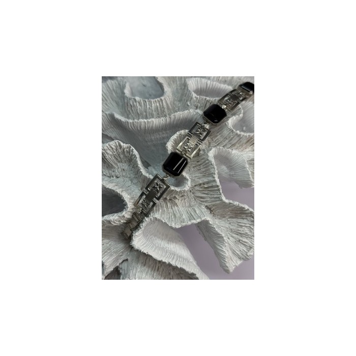 Vintage 925 Sterling Silver Onyx Bracelet Length 7 Inch