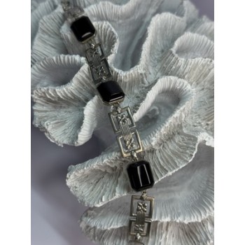 Vintage 925 Sterling Silver Onyx Bracelet Length 7 Inch