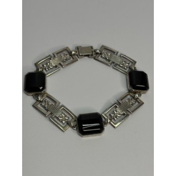 Vintage 925 Sterling Silver Onyx Bracelet Length 7 Inch