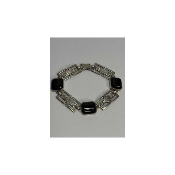 Vintage 925 Sterling Silver Onyx Bracelet Length 7 Inch