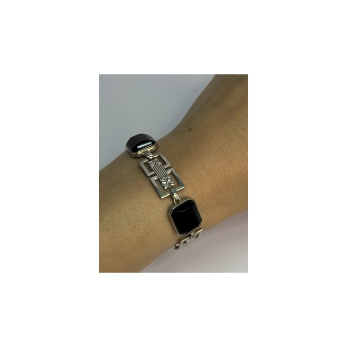 Vintage 925 Sterling Silver Onyx Bracelet Length 7 Inch