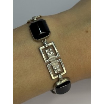 Vintage 925 Sterling Silver Onyx Bracelet Length 7 Inch