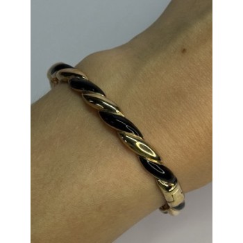 Bangle 925 Sterling Silver Gold Plated Onyx Bracelet