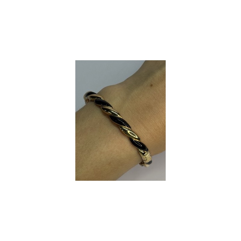 Bangle 925 Sterling Silver Gold Plated Onyx Bracelet
