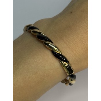 Bangle 925 Sterling Silver Gold Plated Onyx Bracelet