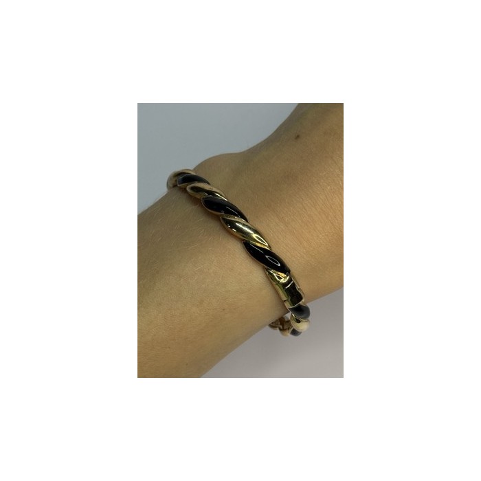 Bangle 925 Sterling Silver Gold Plated Onyx Bracelet