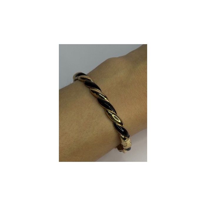 Bangle 925 Sterling Silver Gold Plated Onyx Bracelet