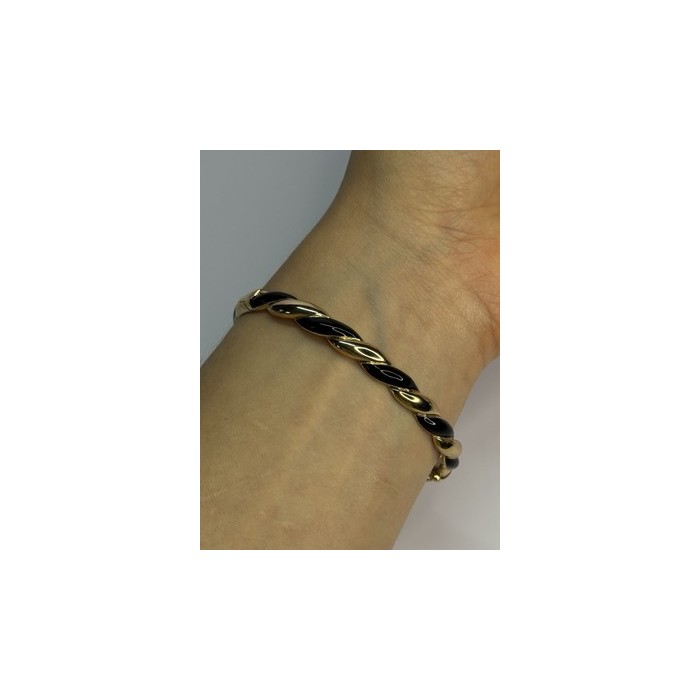 Bangle 925 Sterling Silver Gold Plated Onyx Bracelet
