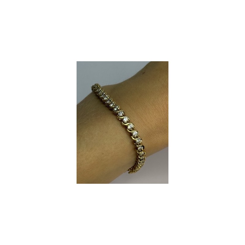 925 Sterling Silver Gold Plated CZ Bracelet Length 7 Inch