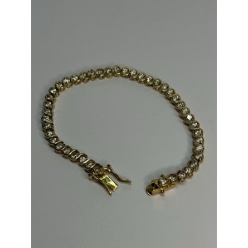 925 Sterling Silver Gold Plated CZ Bracelet Length 7 Inch