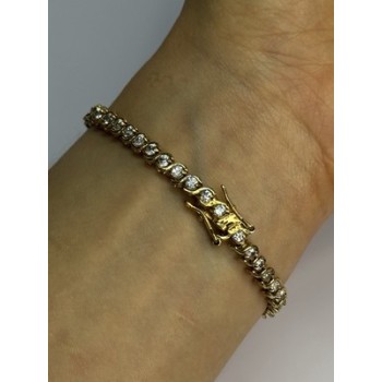 925 Sterling Silver Gold Plated CZ Bracelet Length 7 Inch