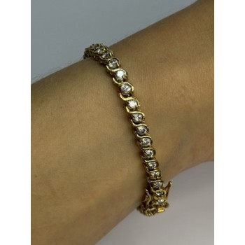 925 Sterling Silver Gold Plated CZ Bracelet Length 7 Inch