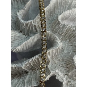 925 Sterling Silver Gold Plated CZ Bracelet Length 7 Inch