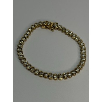 925 Sterling Silver Gold Plated CZ Bracelet Length 7 Inch