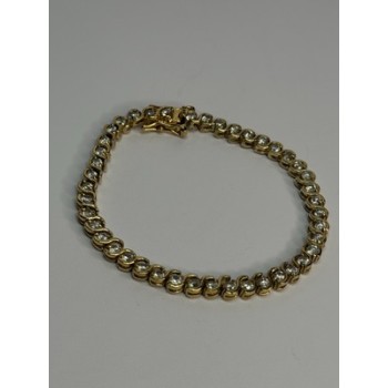 925 Sterling Silver Gold Plated CZ Bracelet Length 7 Inch