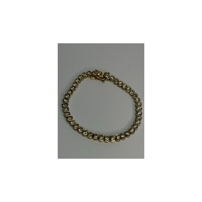 925 Sterling Silver Gold Plated CZ Bracelet Length 7 Inch