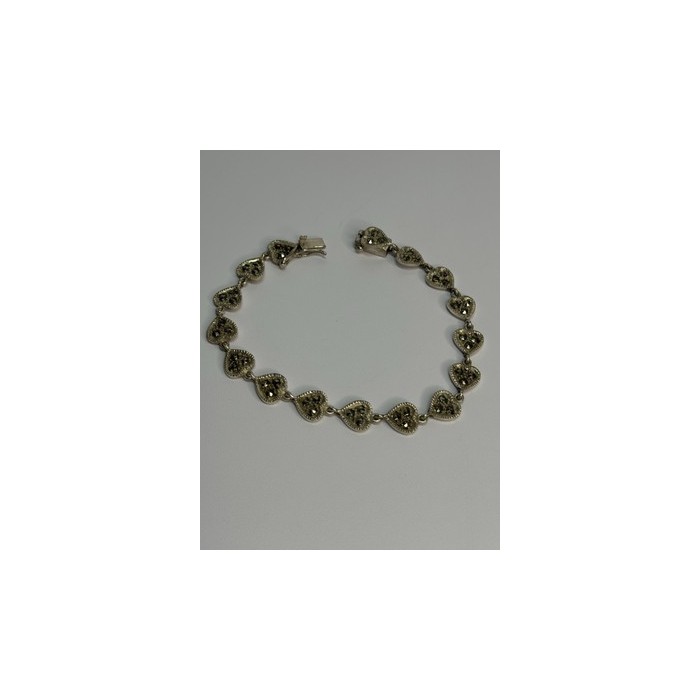 Vintage 925 Sterling Silver Marcasite Heart Bracelet Length 7 Inch