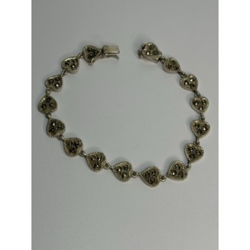Vintage 925 Sterling Silver Marcasite Heart Bracelet Length 7 Inch