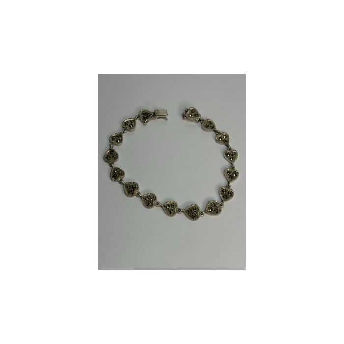Vintage 925 Sterling Silver Marcasite Heart Bracelet Length 7 Inch