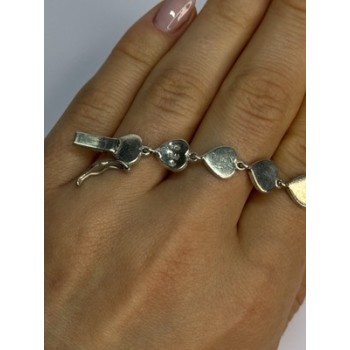 Vintage 925 Sterling Silver Marcasite Heart Bracelet Length 7 Inch