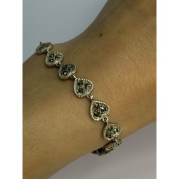Vintage 925 Sterling Silver Marcasite Heart Bracelet Length 7 Inch