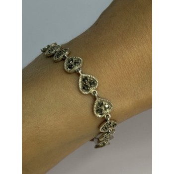 Vintage 925 Sterling Silver Marcasite Heart Bracelet Length 7 Inch