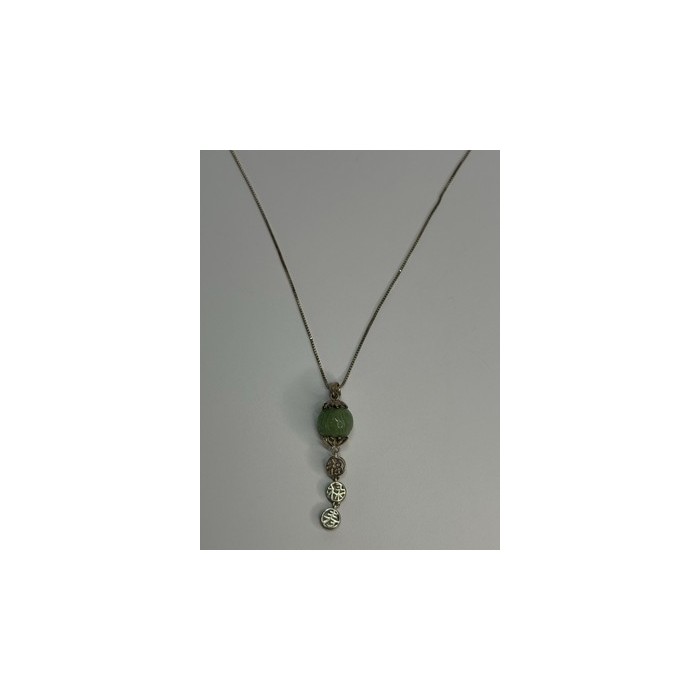 925 Sterling Silver Jadeite Necklace Length 18 Inch