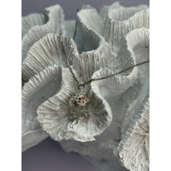 925 Sterling Silver Multi-Color CZ Merry-Go-Round Pendant Necklace Length 18/16